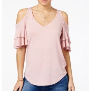 Almost Famous Womens Ruffle Knit Blouse